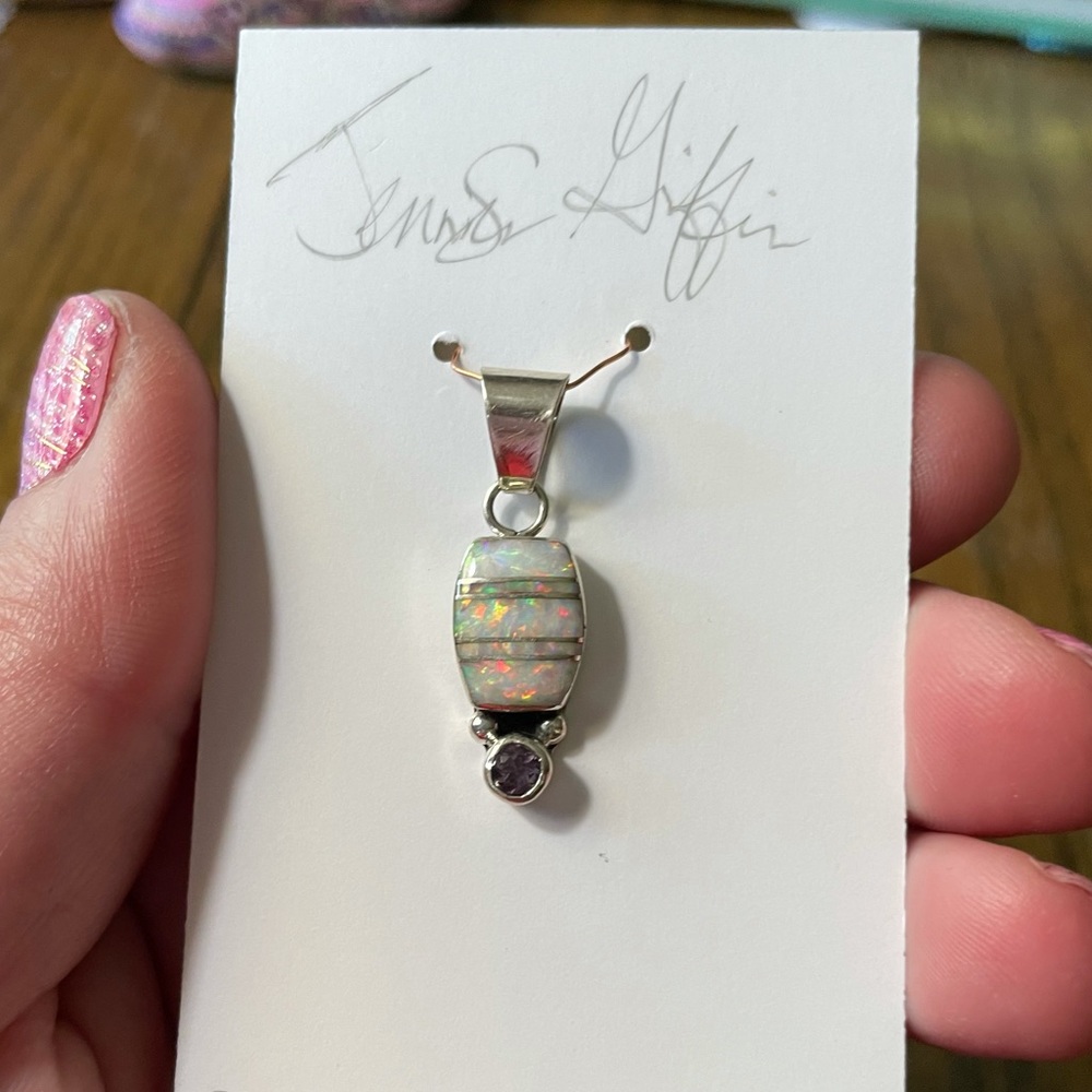 Sterling silver, opal and amethyst pendant